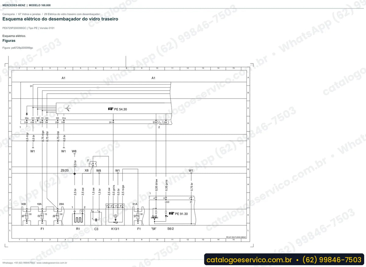 Página de esquema elétrico do manual Mercedes-Benz A 170 (W168)