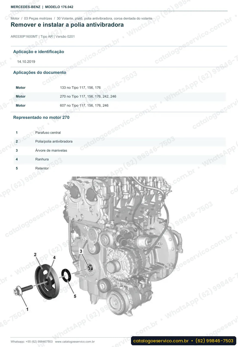 Página de procedimento do manual de oficina Mercedes-Benz A 180 (W176)