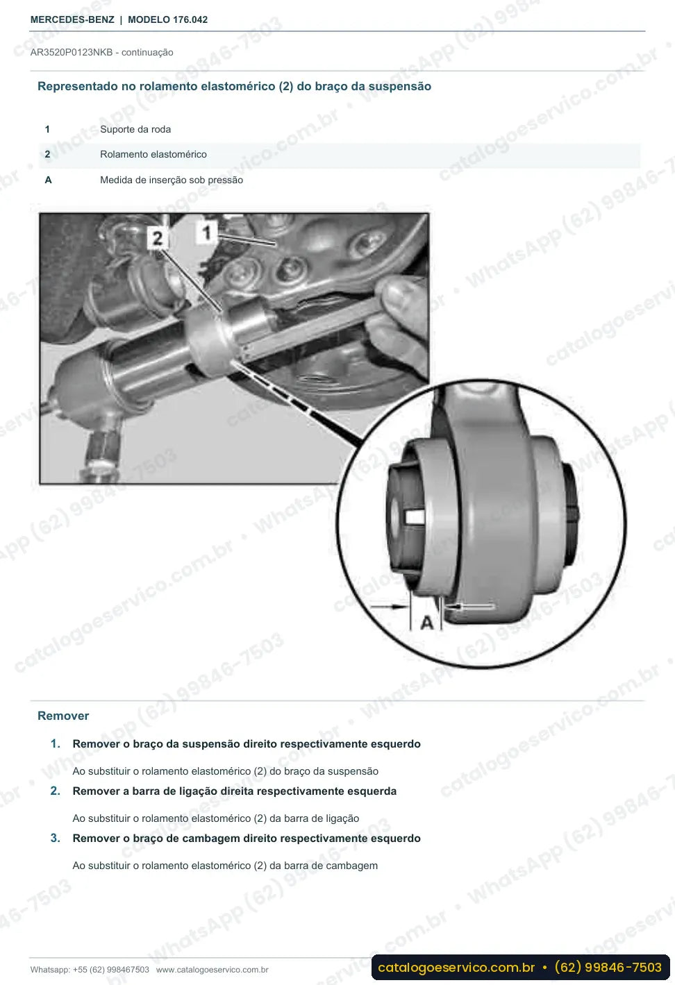 Página de procedimento do manual de oficina Mercedes-Benz A 180 (W176)