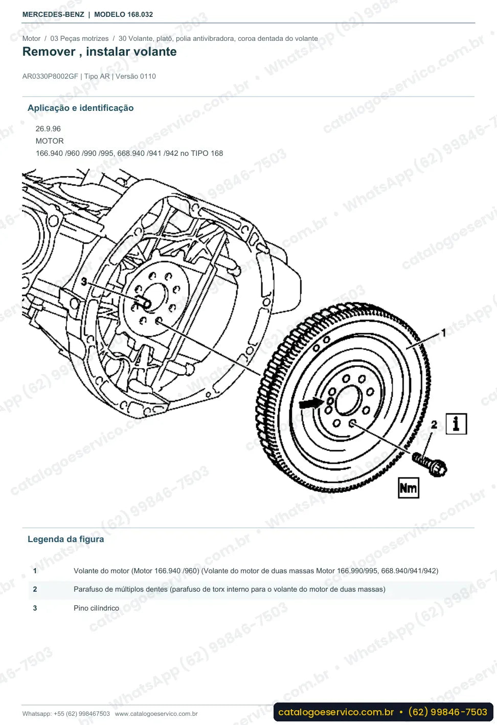 Página de procedimento do manual de oficina Mercedes-Benz A 190 (W168)
