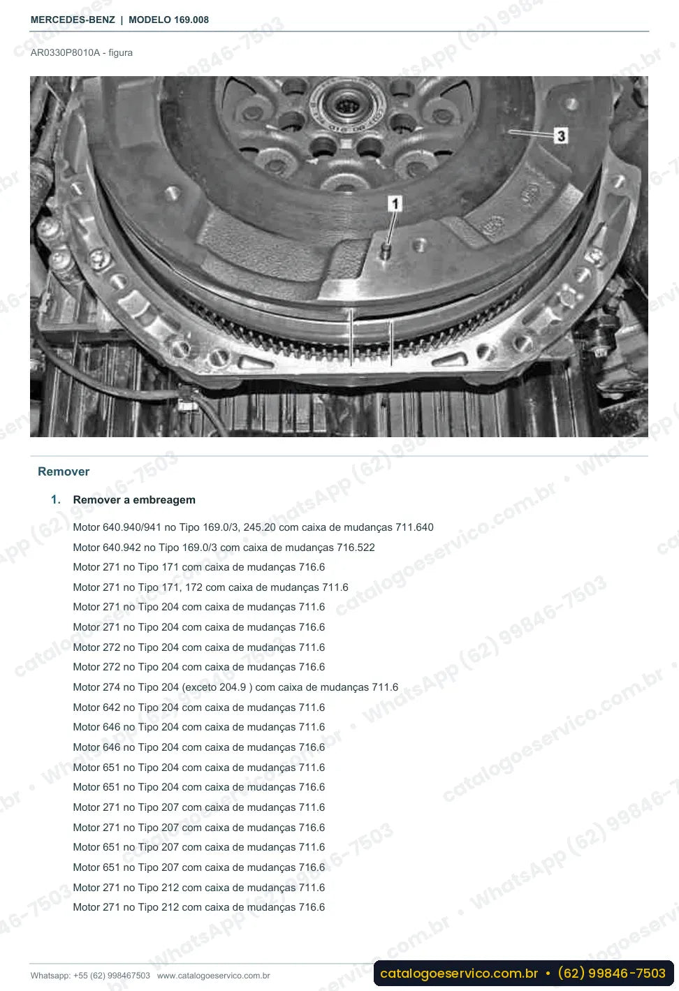 Página de procedimento do manual de oficina Mercedes-Benz A 200 (W169)