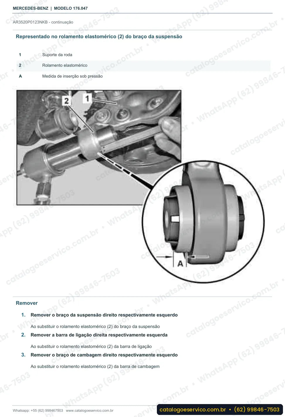 Página de procedimento do manual de oficina Mercedes-Benz A 220 (W176)