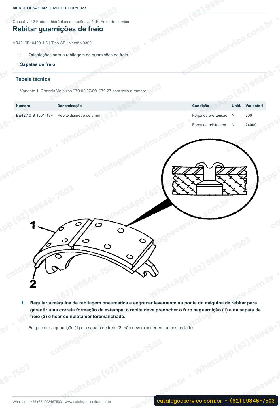 Página de procedimento do manual de oficina Mercedes-Benz Accelo 815