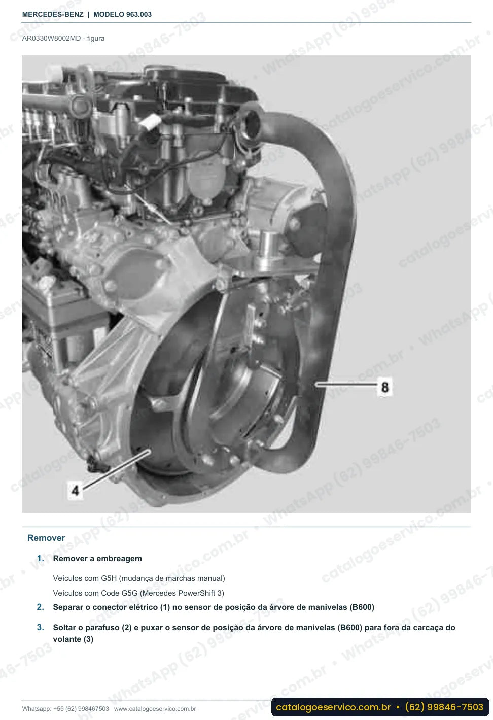 Página de procedimento do manual de oficina Mercedes-Benz Actros 1824 L