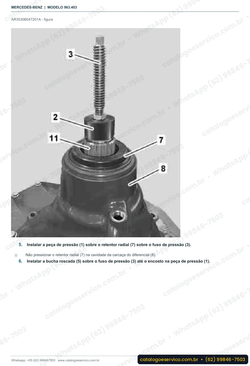 Página de procedimento do manual de oficina Mercedes-Benz Actros 1824 LS