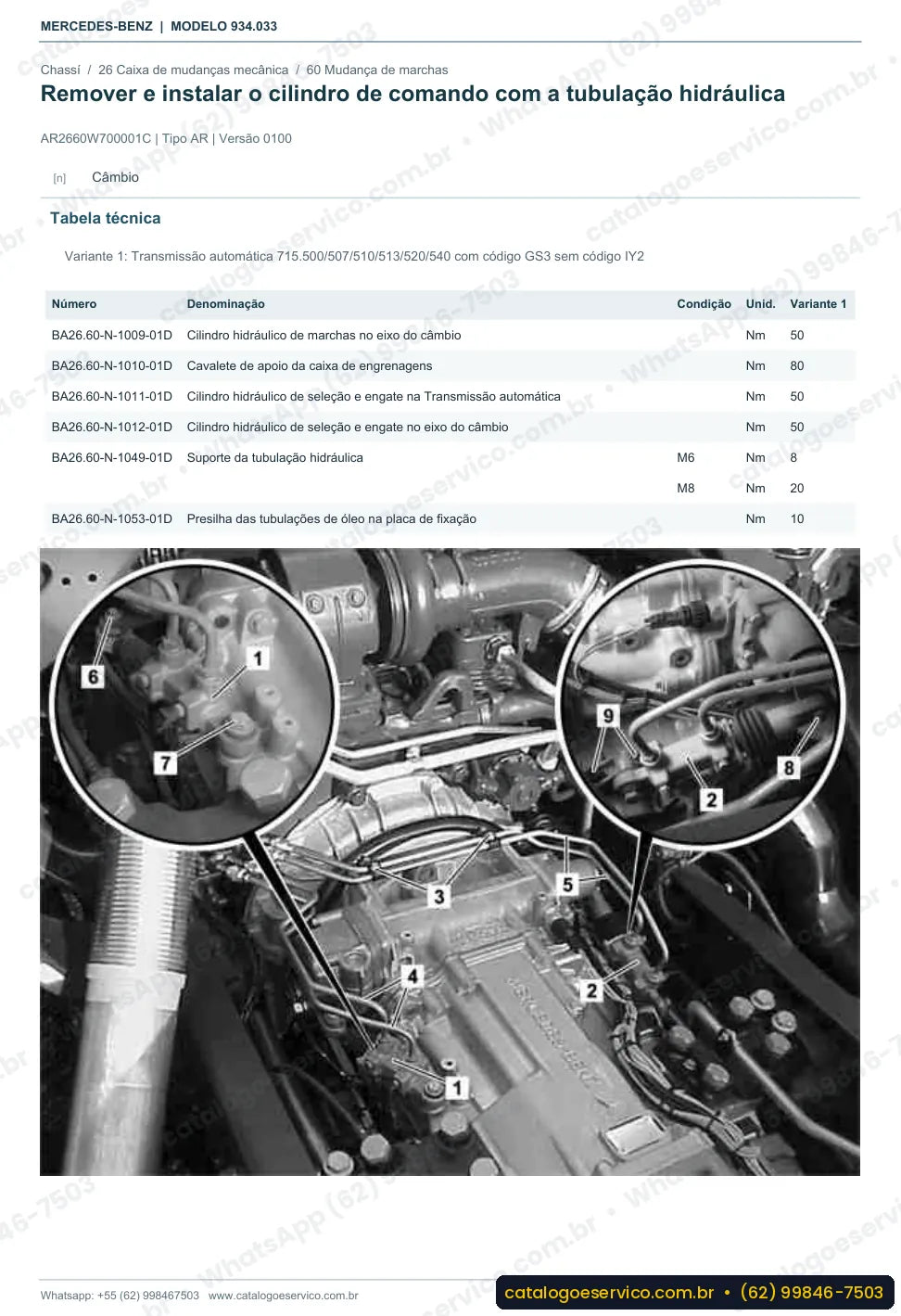 Página de procedimento do manual de oficina Mercedes-Benz Actros 1831 LS