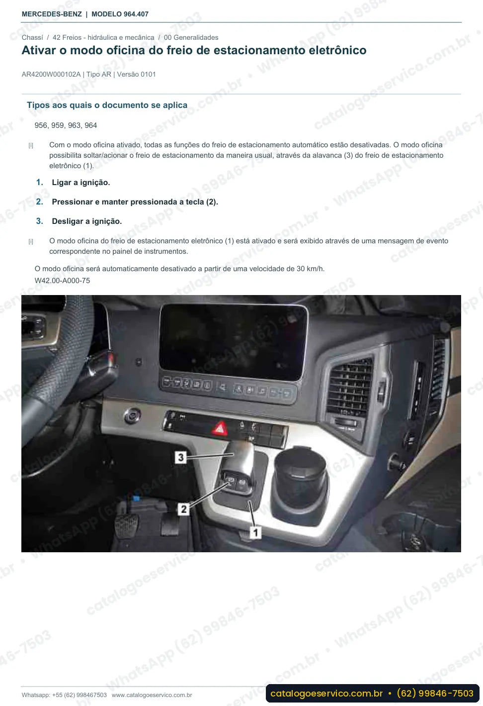 Página de procedimento do manual de oficina Mercedes-Benz Actros 1833 AS