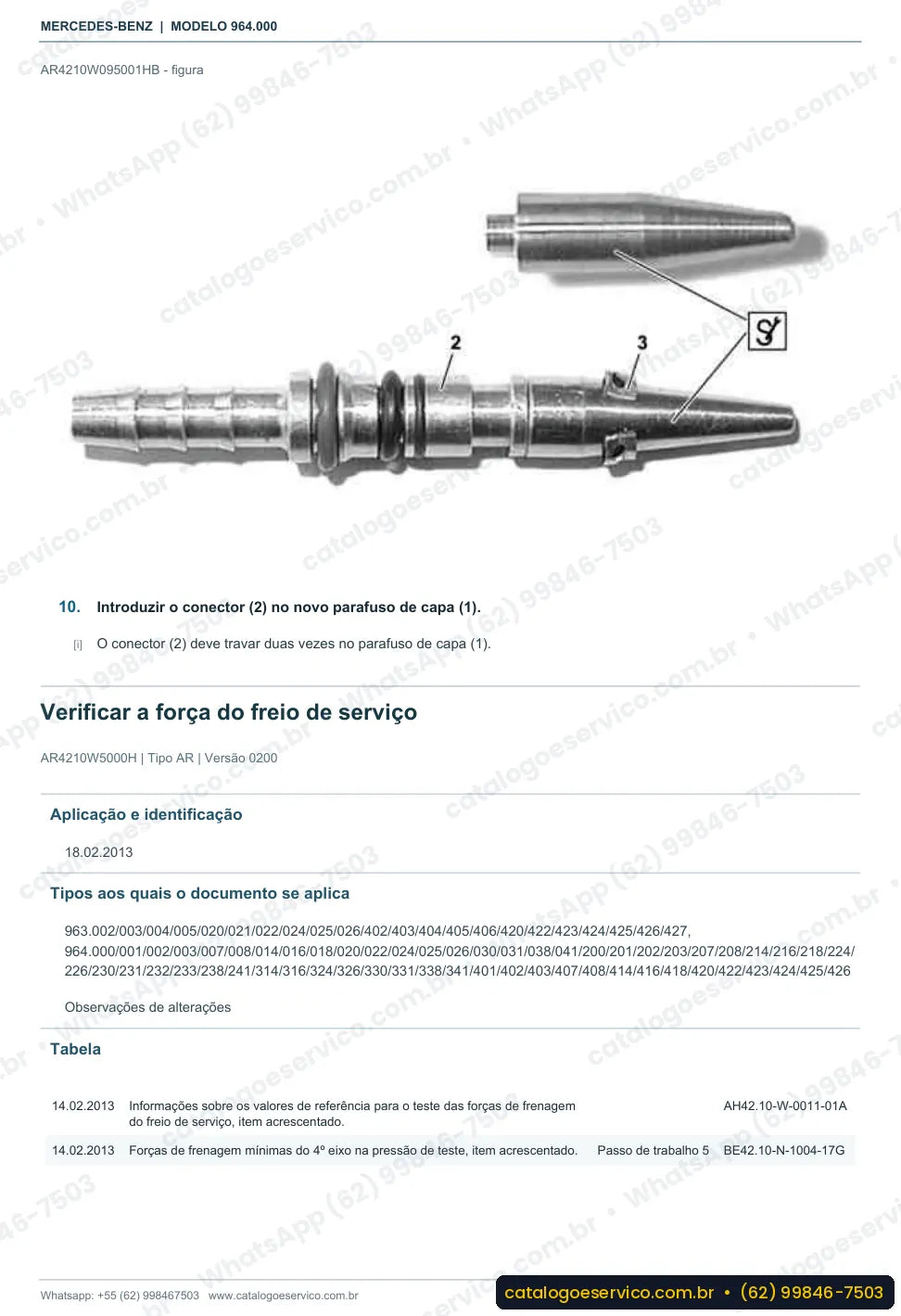 Página de procedimento do manual de oficina Mercedes-Benz Actros 1833