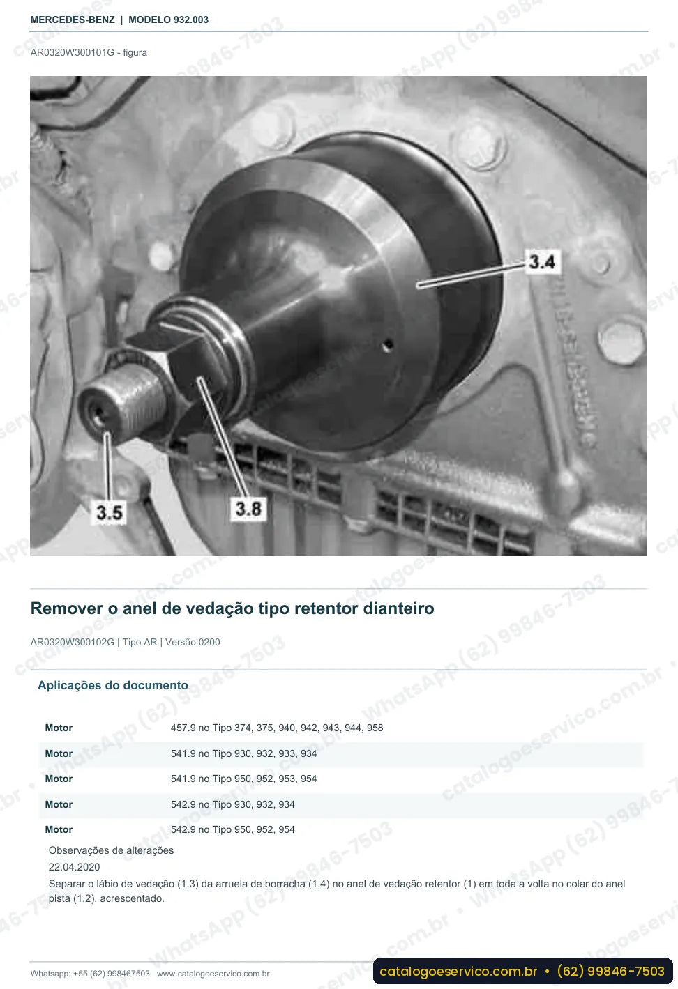 Página de procedimento do manual de oficina Mercedes-Benz Actros 1835 K