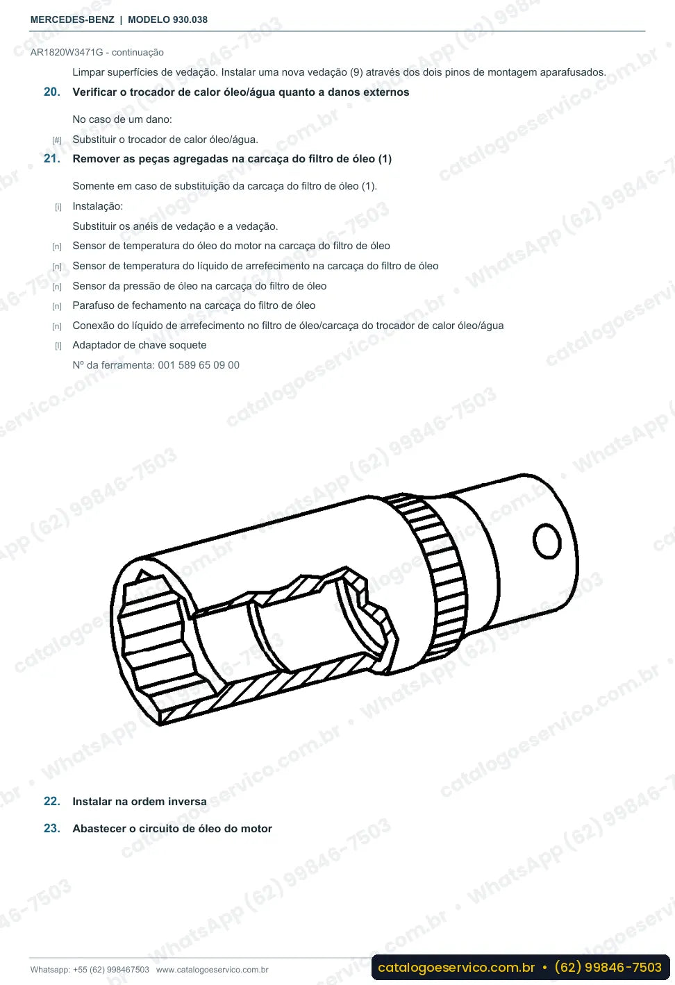Página de procedimento do manual de oficina Mercedes-Benz Actros 1835 L