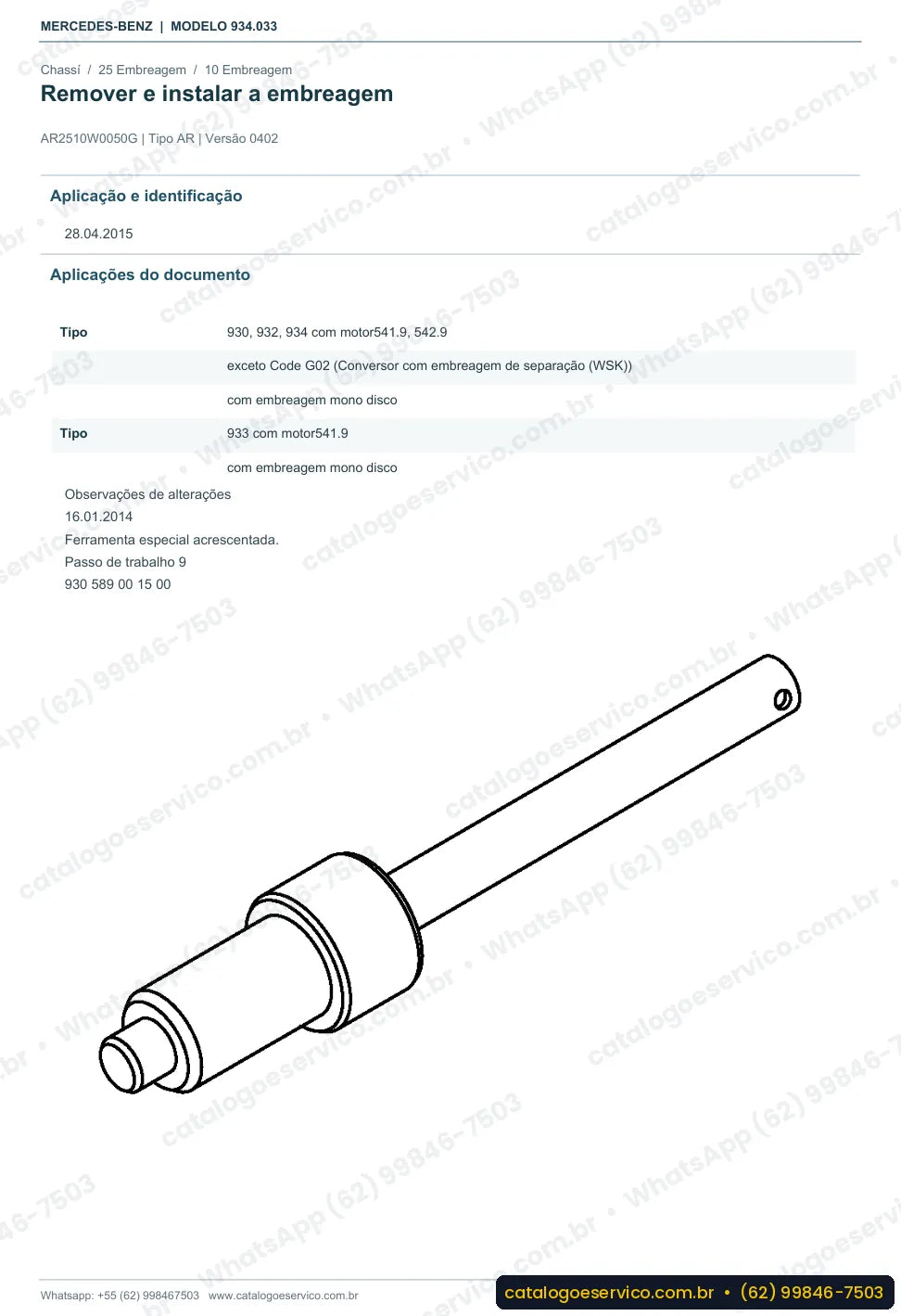 Página de procedimento do manual de oficina Mercedes-Benz Actros 1840 LS