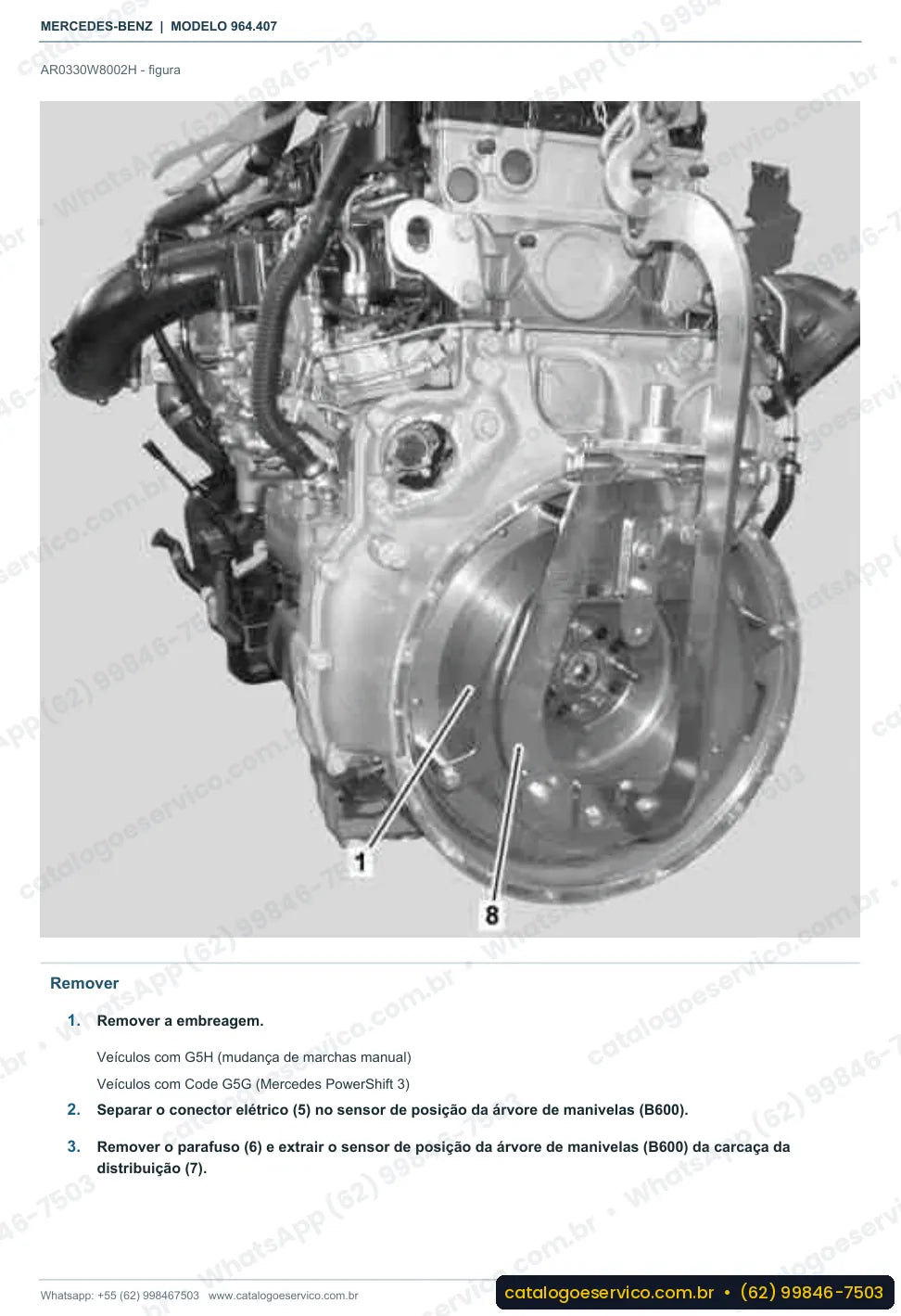 Página de procedimento do manual de oficina Mercedes-Benz Actros 1843 AS