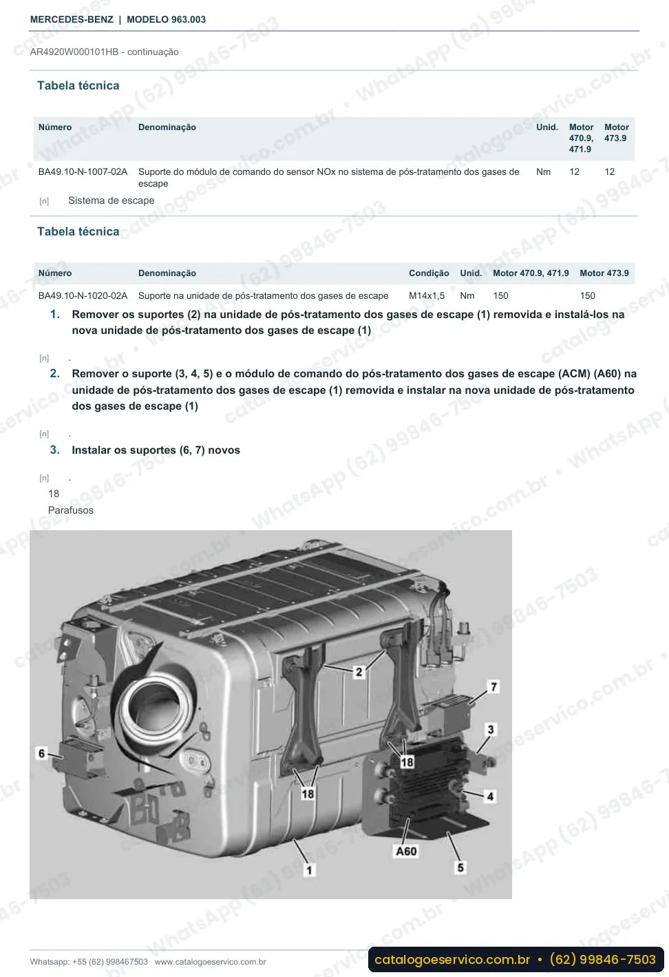 Página de procedimento do manual de oficina Mercedes-Benz Actros 1843 L