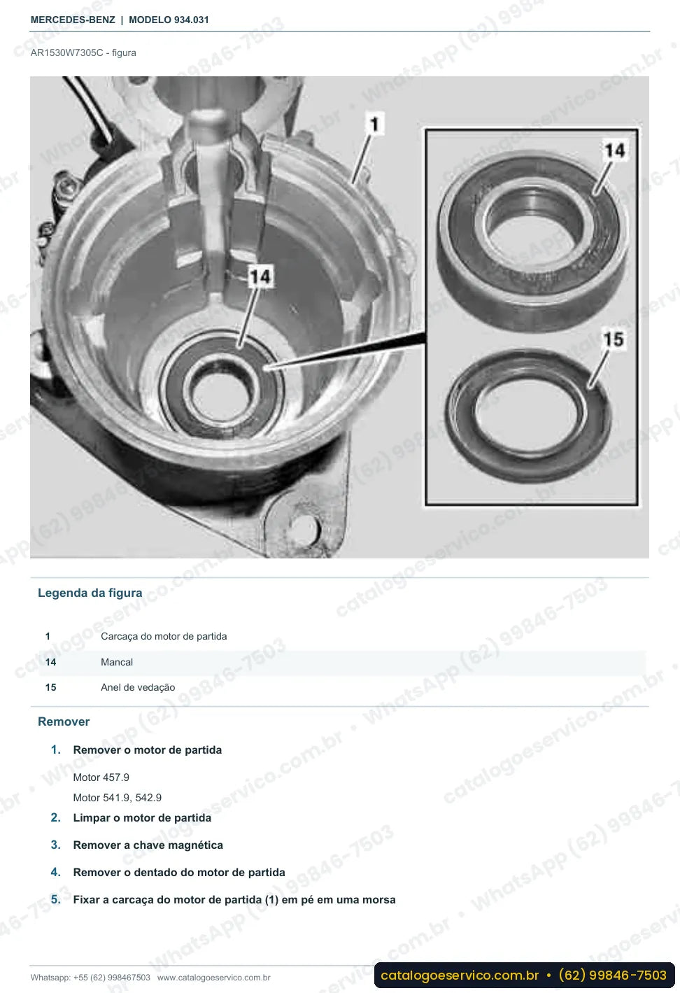 Página de procedimento do manual de oficina Mercedes-Benz Actros 1848 LS