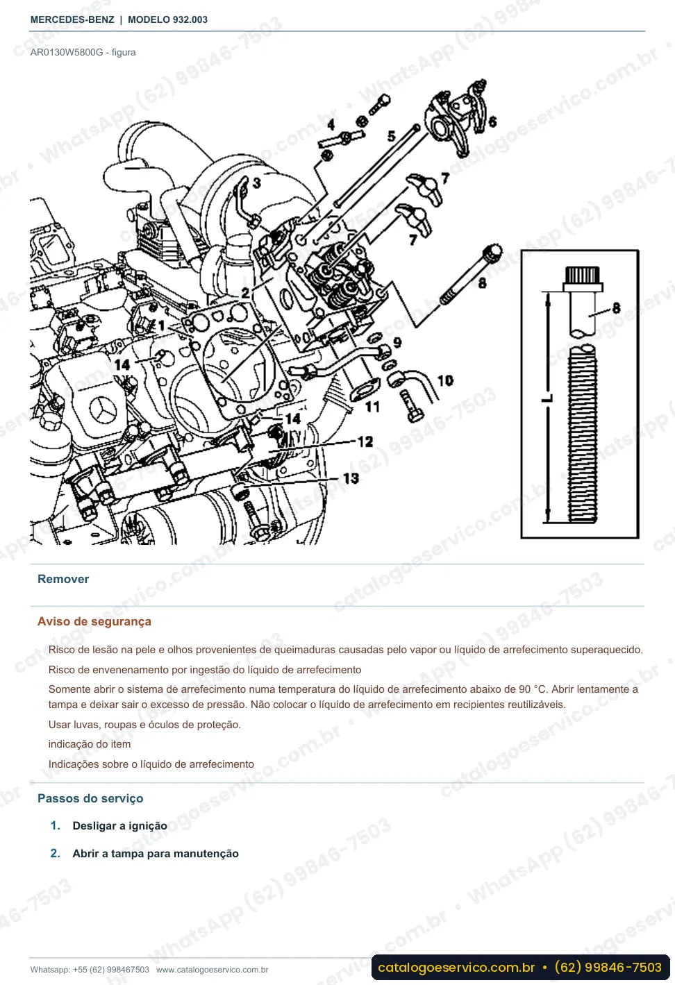Página de procedimento do manual de oficina Mercedes-Benz Actros 1850 K