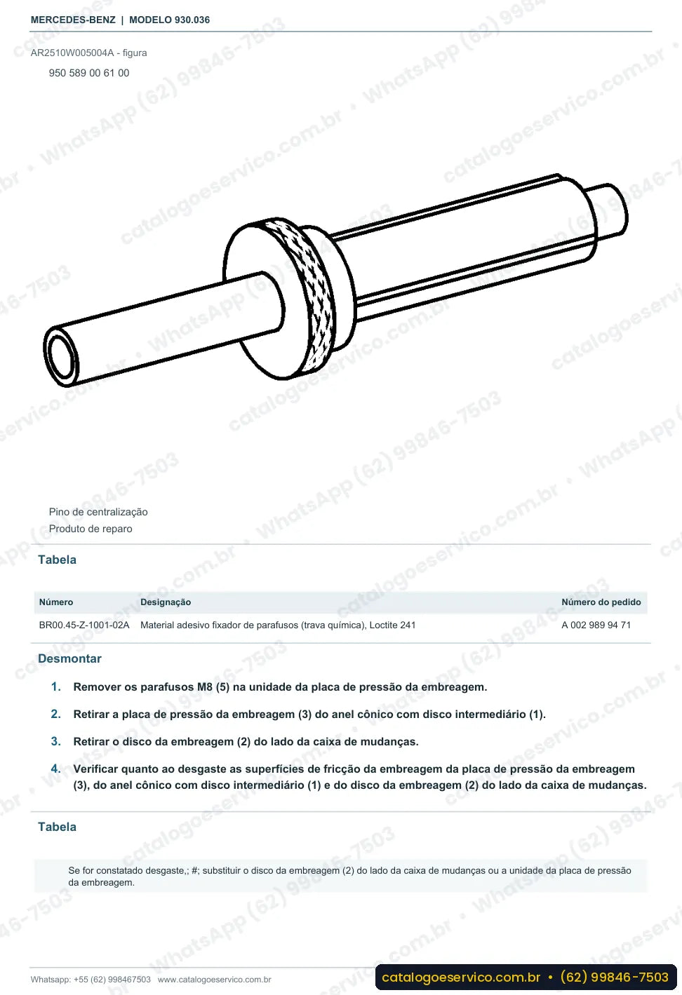Página de procedimento do manual de oficina Mercedes-Benz Actros 1850 L