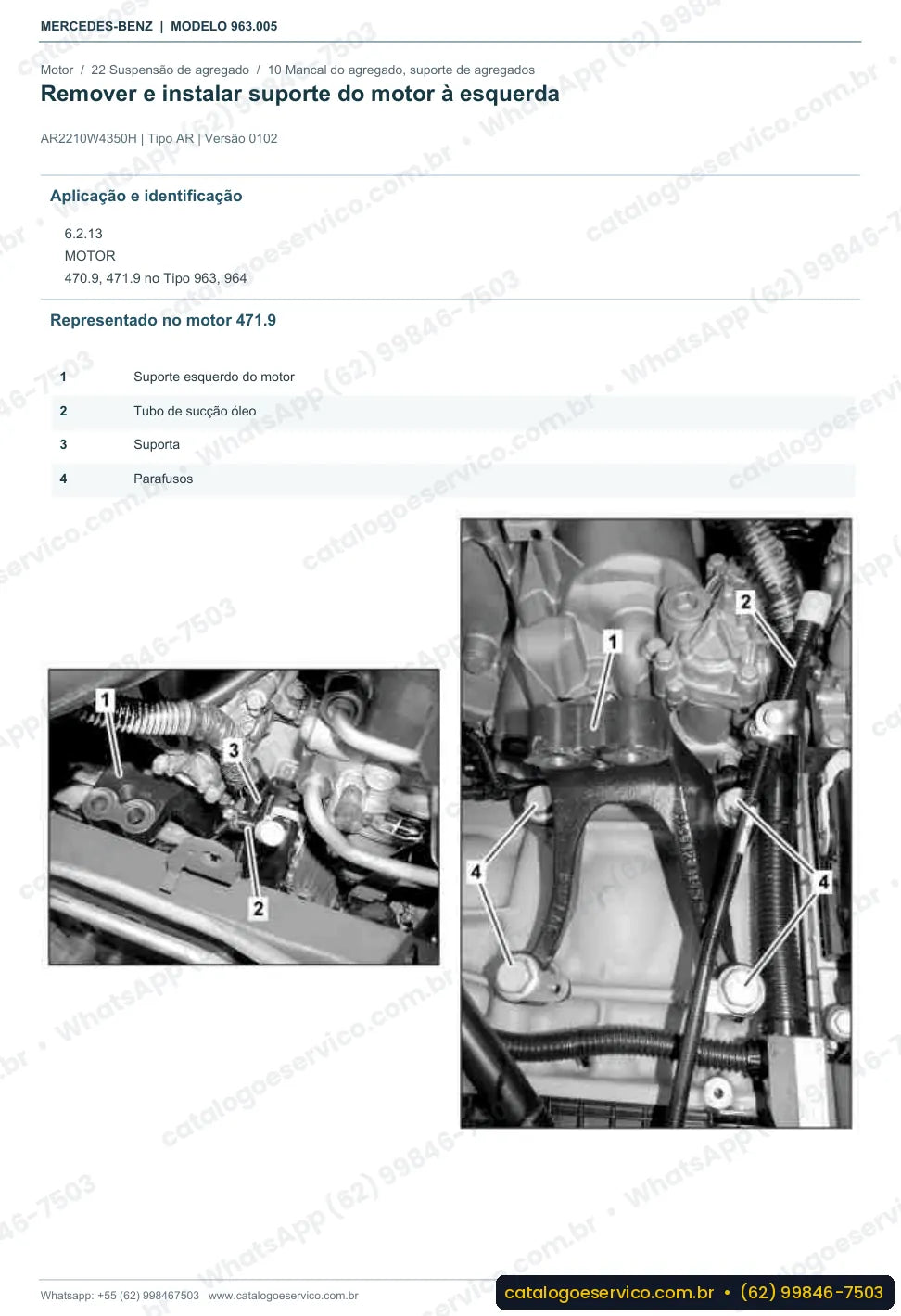 Página de procedimento do manual de oficina Mercedes-Benz Actros 1851 L