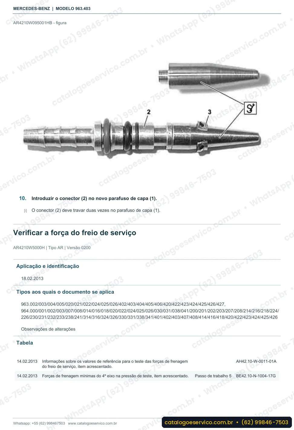 Página de procedimento do manual de oficina Mercedes-Benz Actros 1853 LS