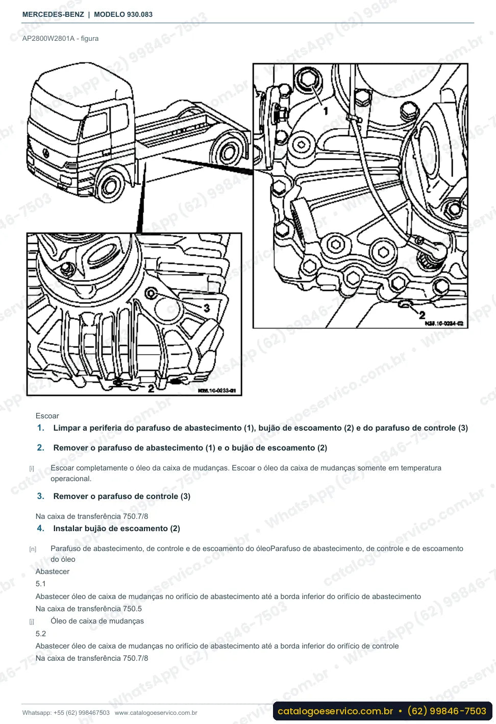 Página de procedimento do manual de oficina Mercedes-Benz Actros 2031 A