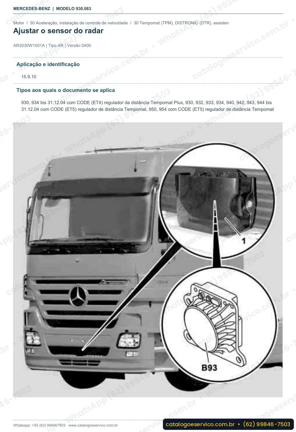 Página de procedimento do manual de oficina Mercedes-Benz Actros 2032 A