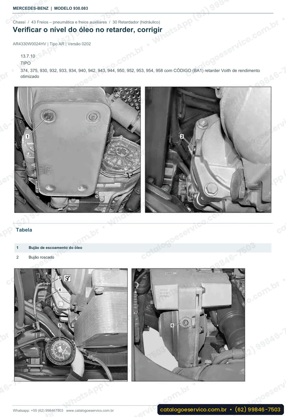 Página de procedimento do manual de oficina Mercedes-Benz Actros 2032 A