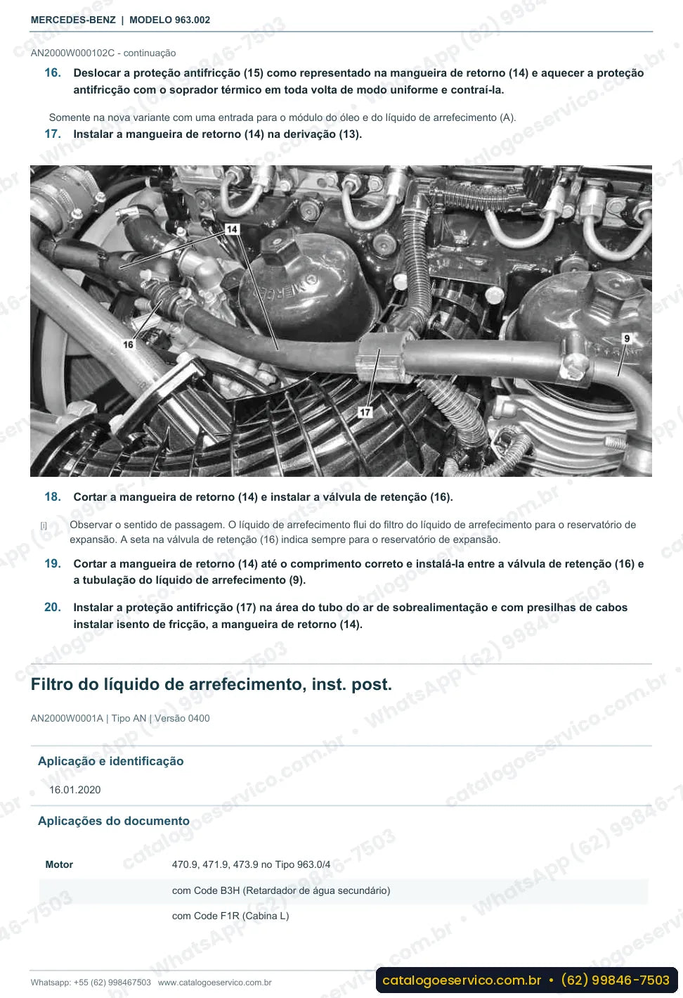 Página de procedimento do manual de oficina Mercedes-Benz Actros 2033 L