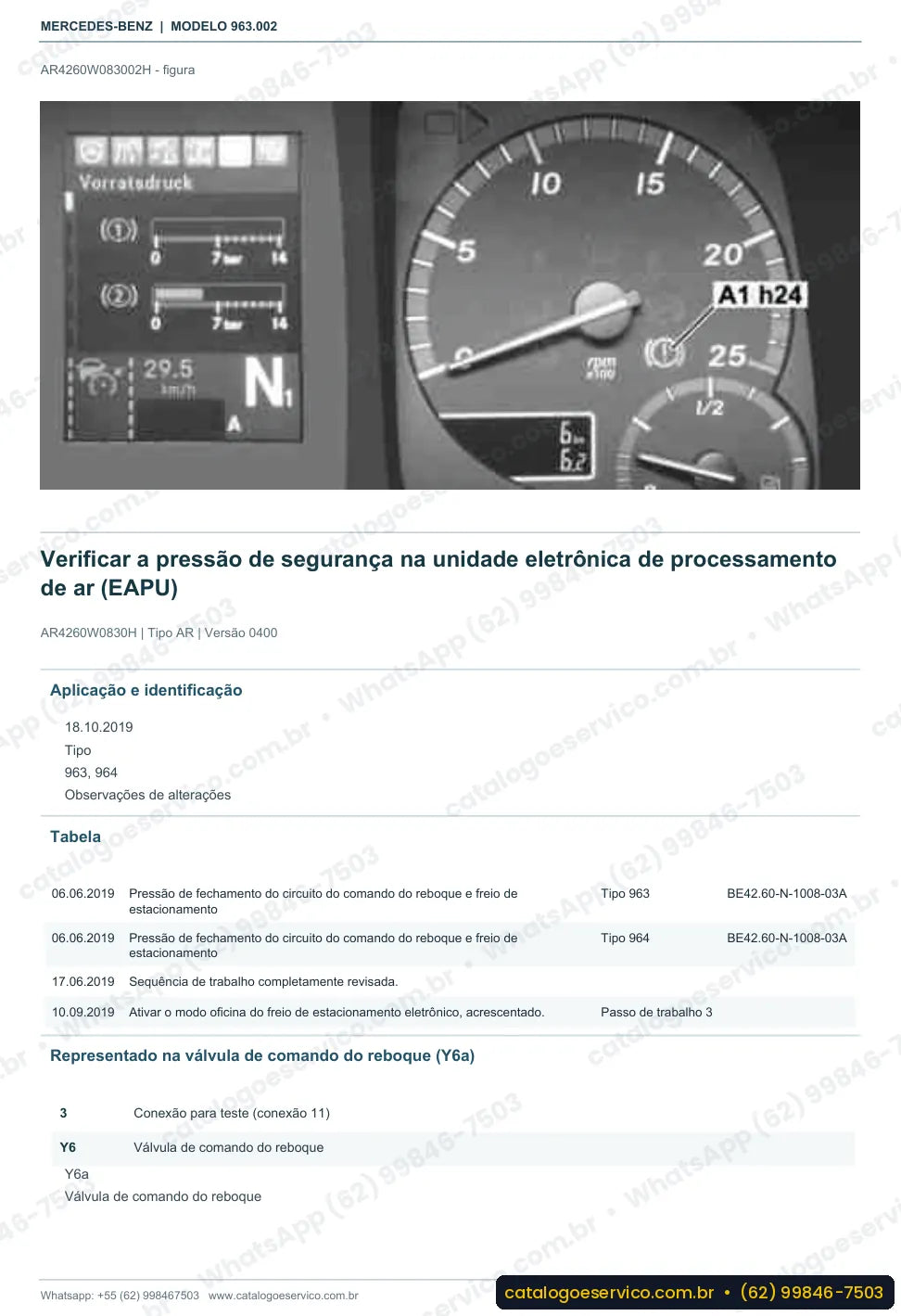 Página de procedimento do manual de oficina Mercedes-Benz Actros 2033 L