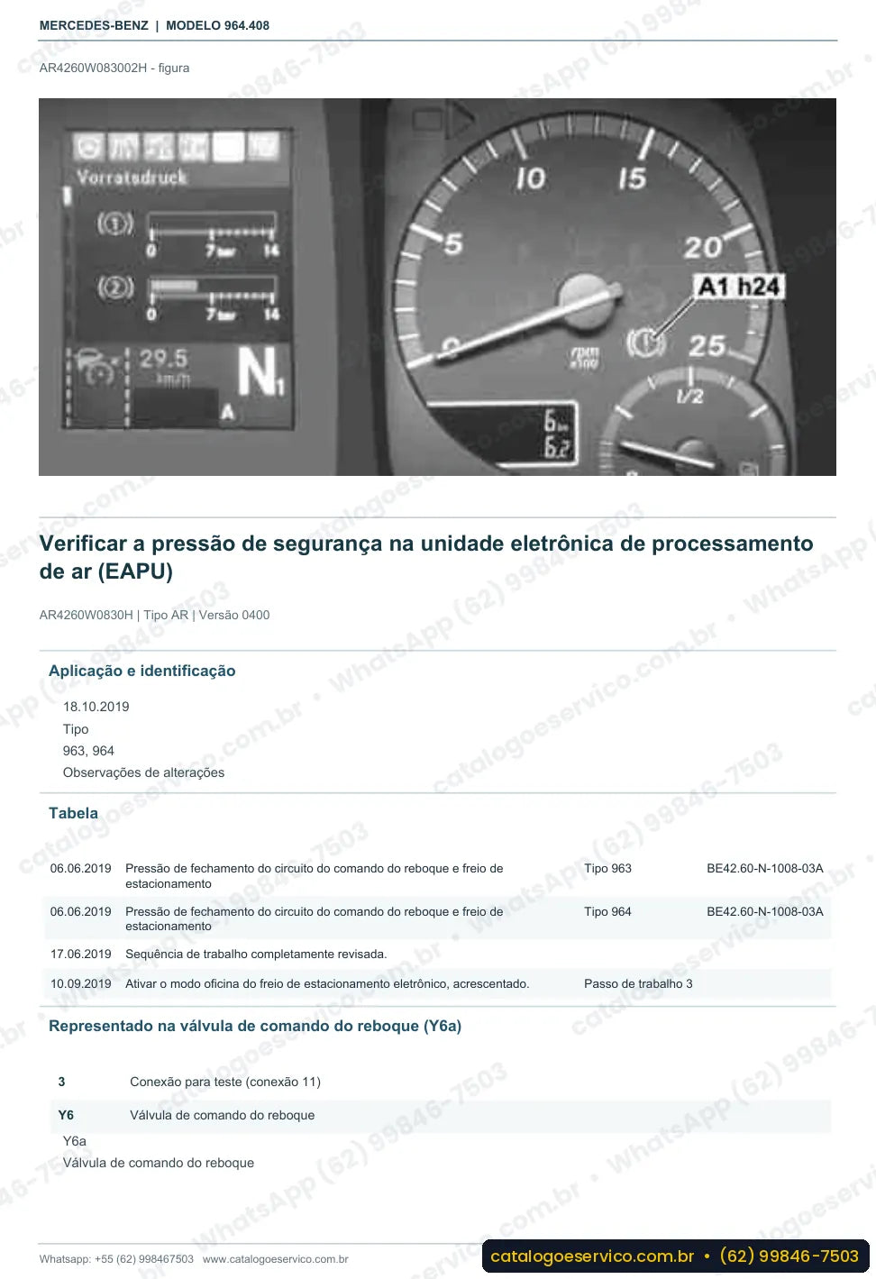 Página de procedimento do manual de oficina Mercedes-Benz Actros 2036 AS