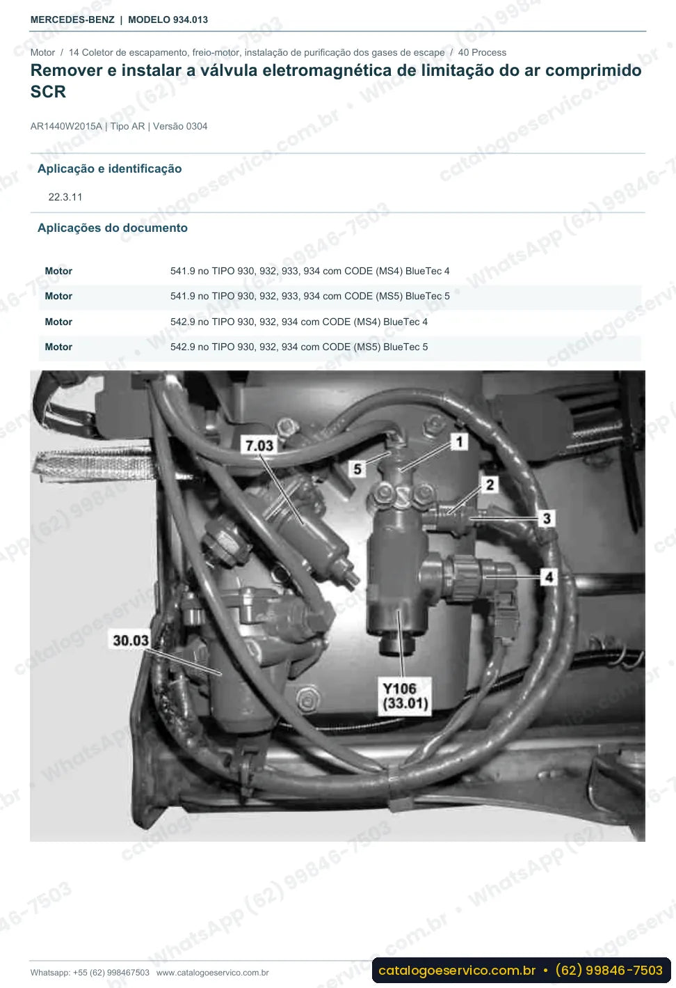 Página de procedimento do manual de oficina Mercedes-Benz Actros 2043 S