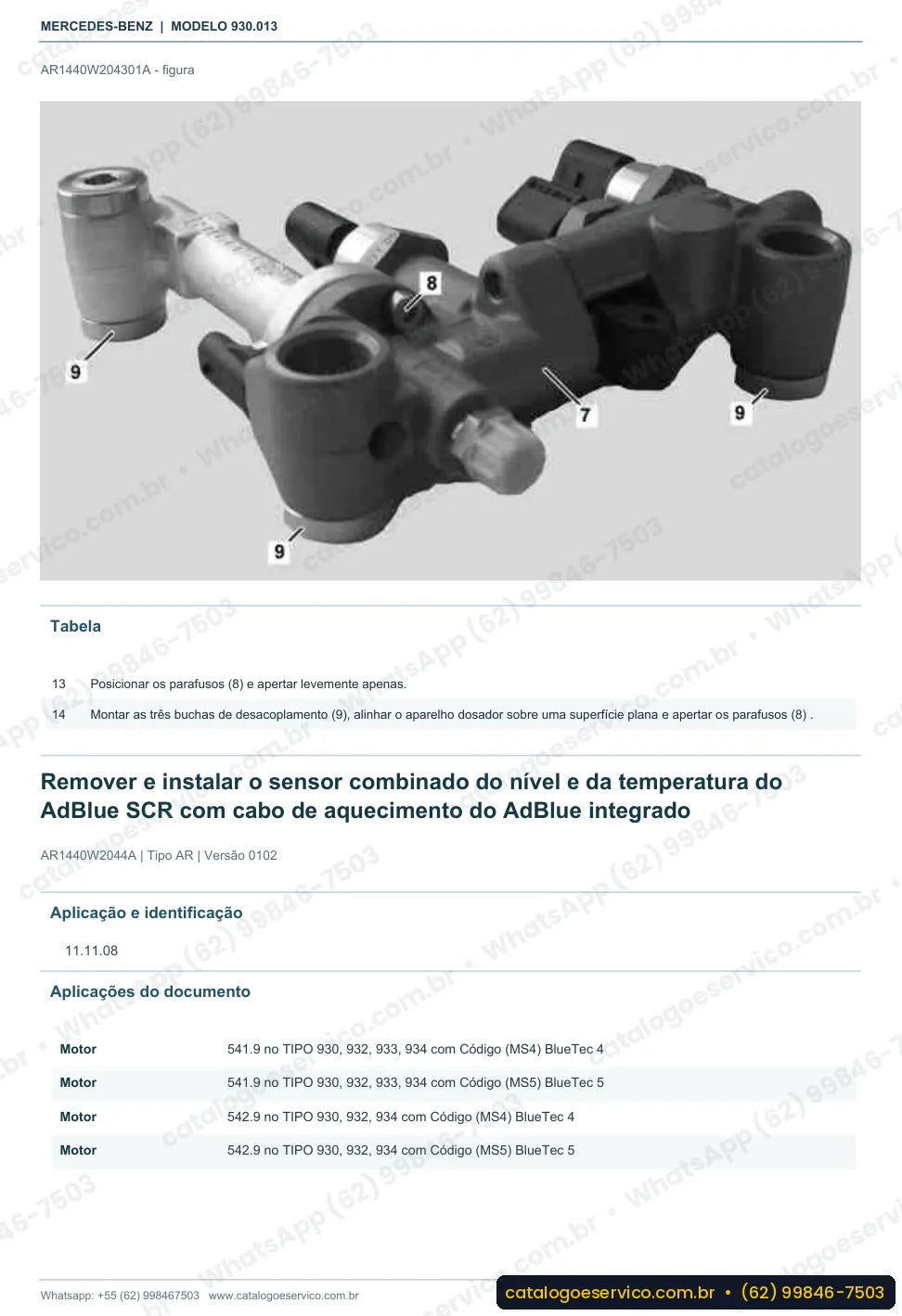 Página de procedimento do manual de oficina Mercedes-Benz Actros 2043