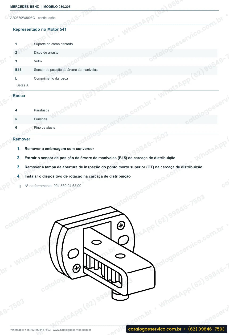 Página de procedimento do manual de oficina Mercedes-Benz Actros 2531 L