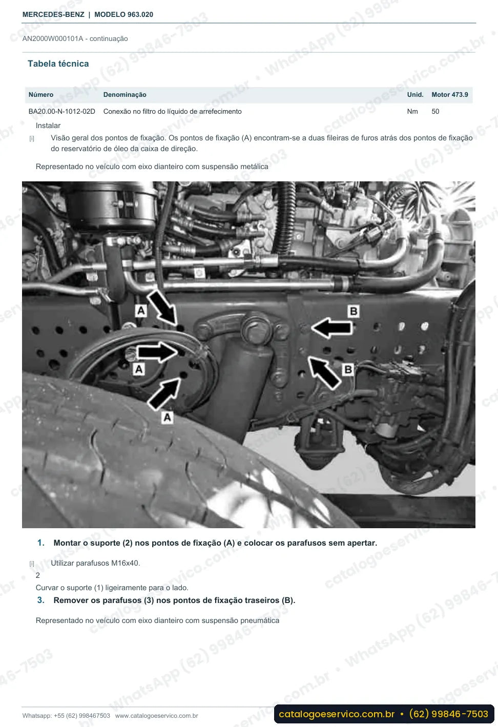 Página de procedimento do manual de oficina Mercedes-Benz Actros 2533 L