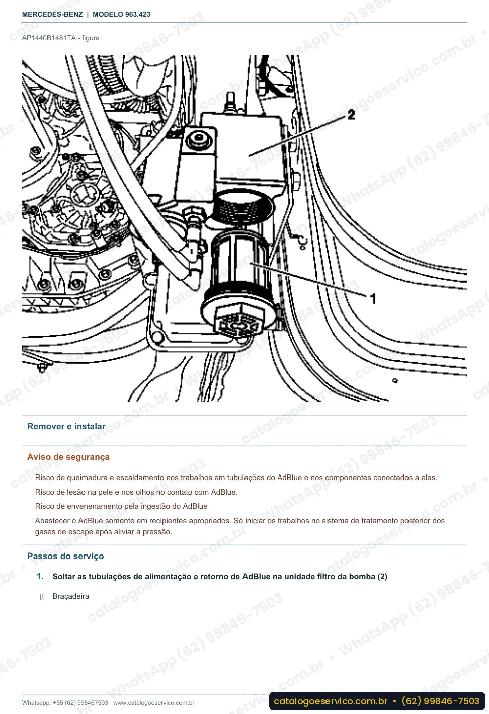 Página de procedimento do manual de oficina Mercedes-Benz Actros 2533 LS