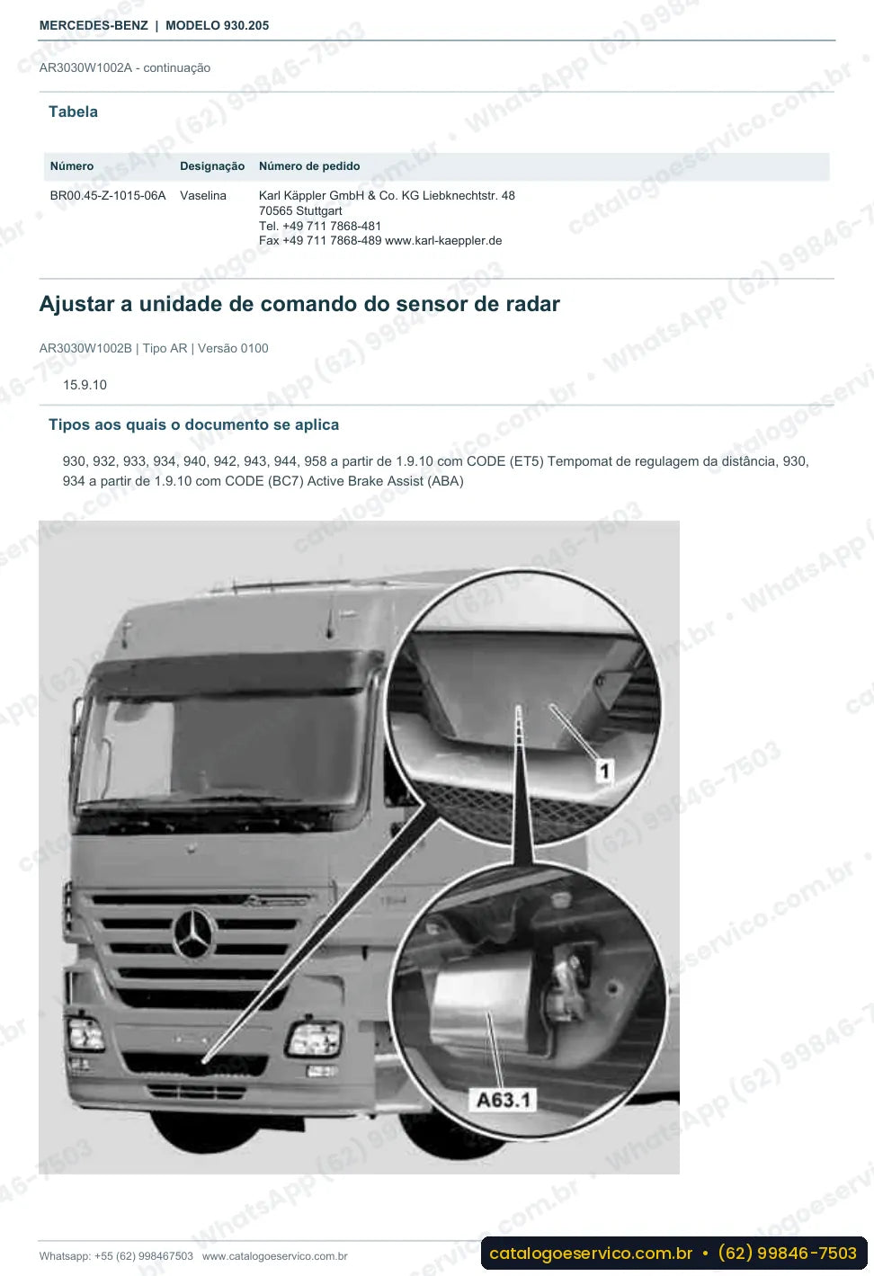Página de procedimento do manual de oficina Mercedes-Benz Actros 2535 L