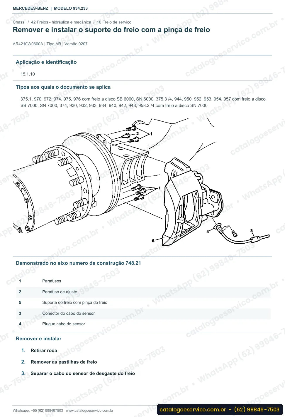 Página de procedimento do manual de oficina Mercedes-Benz Actros 2535 LS