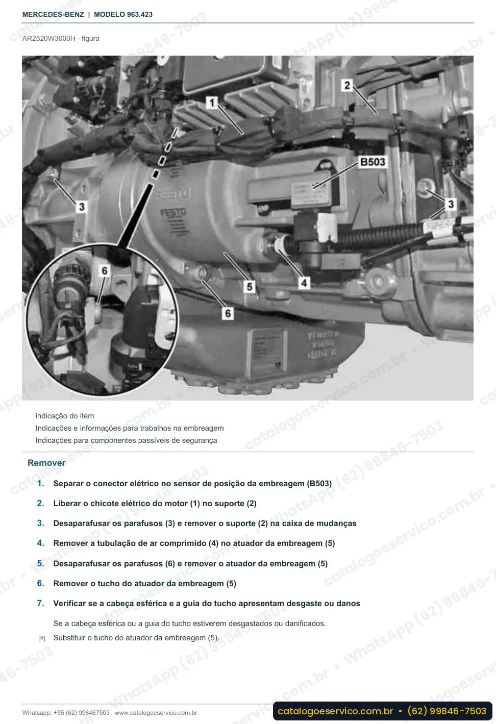 Página de procedimento do manual de oficina Mercedes-Benz Actros 2546 LS