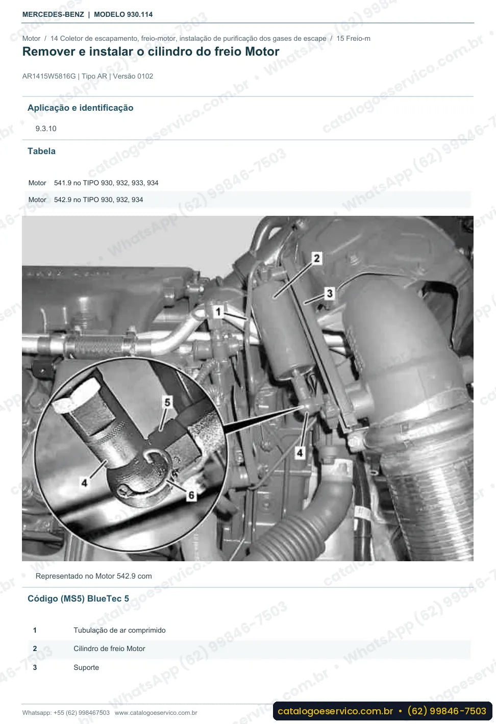 Página de procedimento do manual de oficina Mercedes-Benz Actros 2550