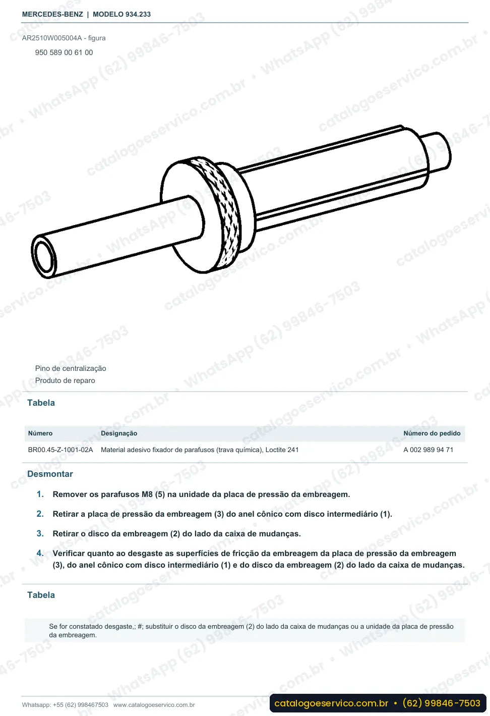 Página de procedimento do manual de oficina Mercedes-Benz Actros 2551 LS