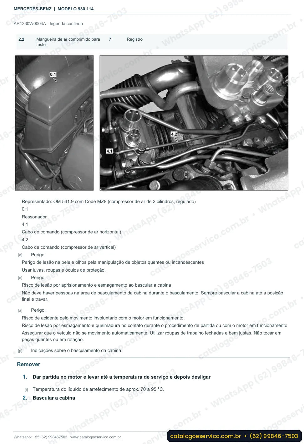 Página de procedimento do manual de oficina Mercedes-Benz Actros 2555