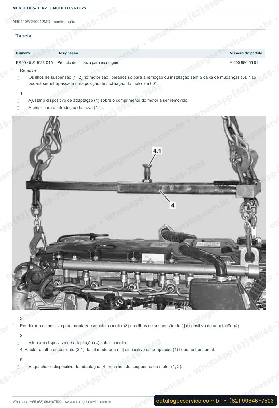 Página de procedimento do manual de oficina Mercedes-Benz Actros 2627 L