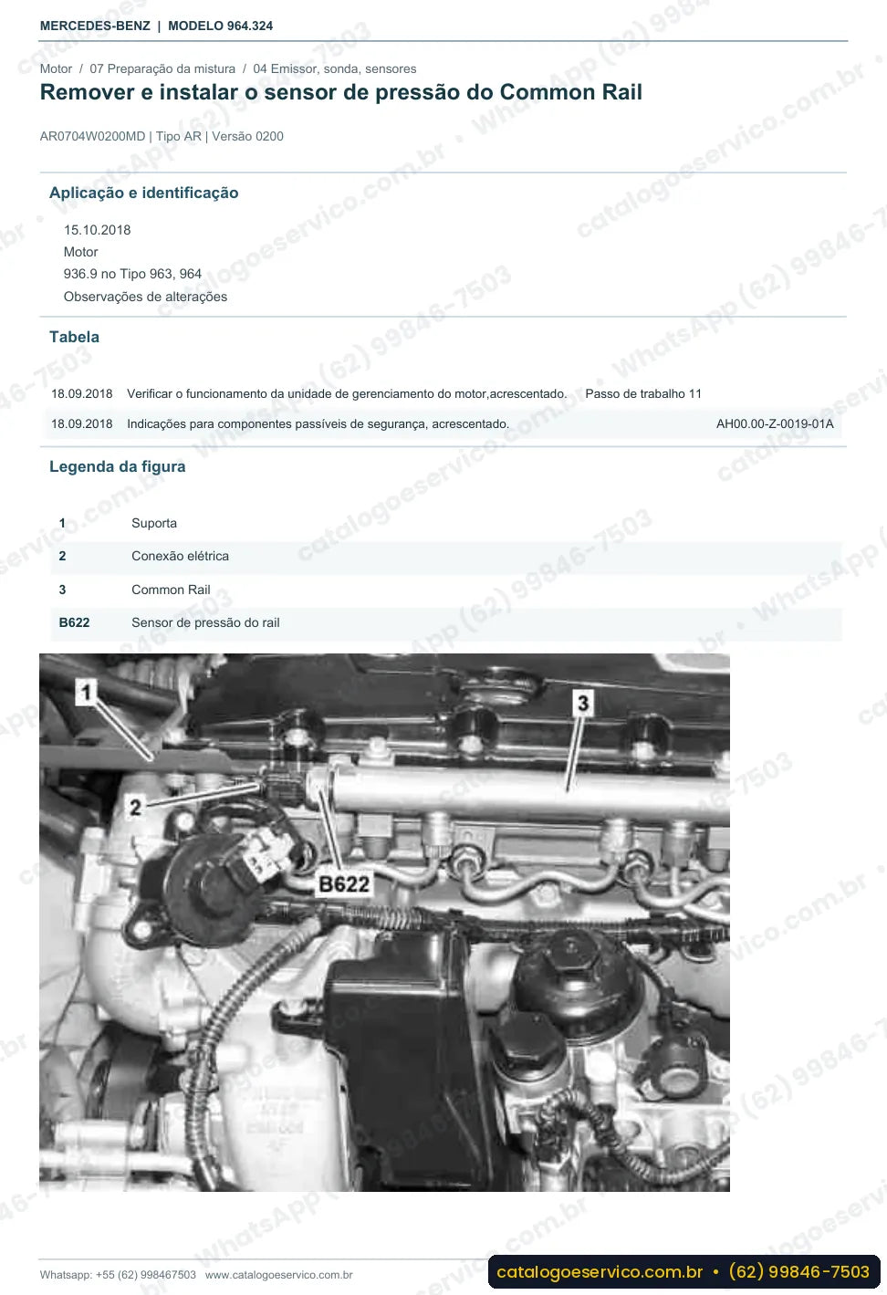 Página de procedimento do manual de oficina Mercedes-Benz Actros 2627 LB