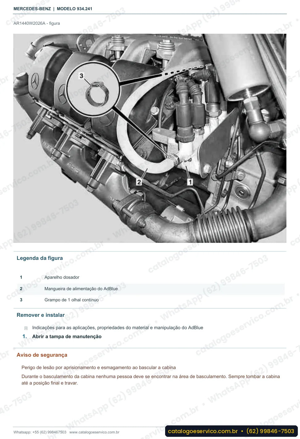 Página de procedimento do manual de oficina Mercedes-Benz Actros 2631 LS