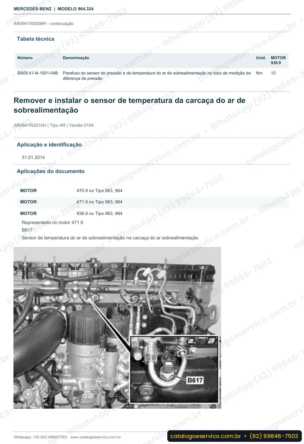 Página de procedimento do manual de oficina Mercedes-Benz Actros 2632 LB