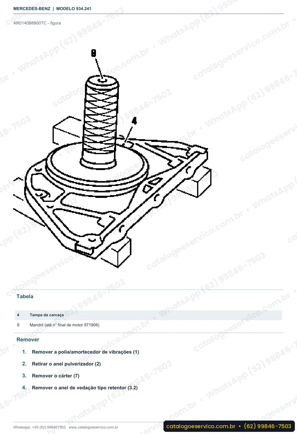 Página de procedimento do manual de oficina Mercedes-Benz Actros 2632 LS