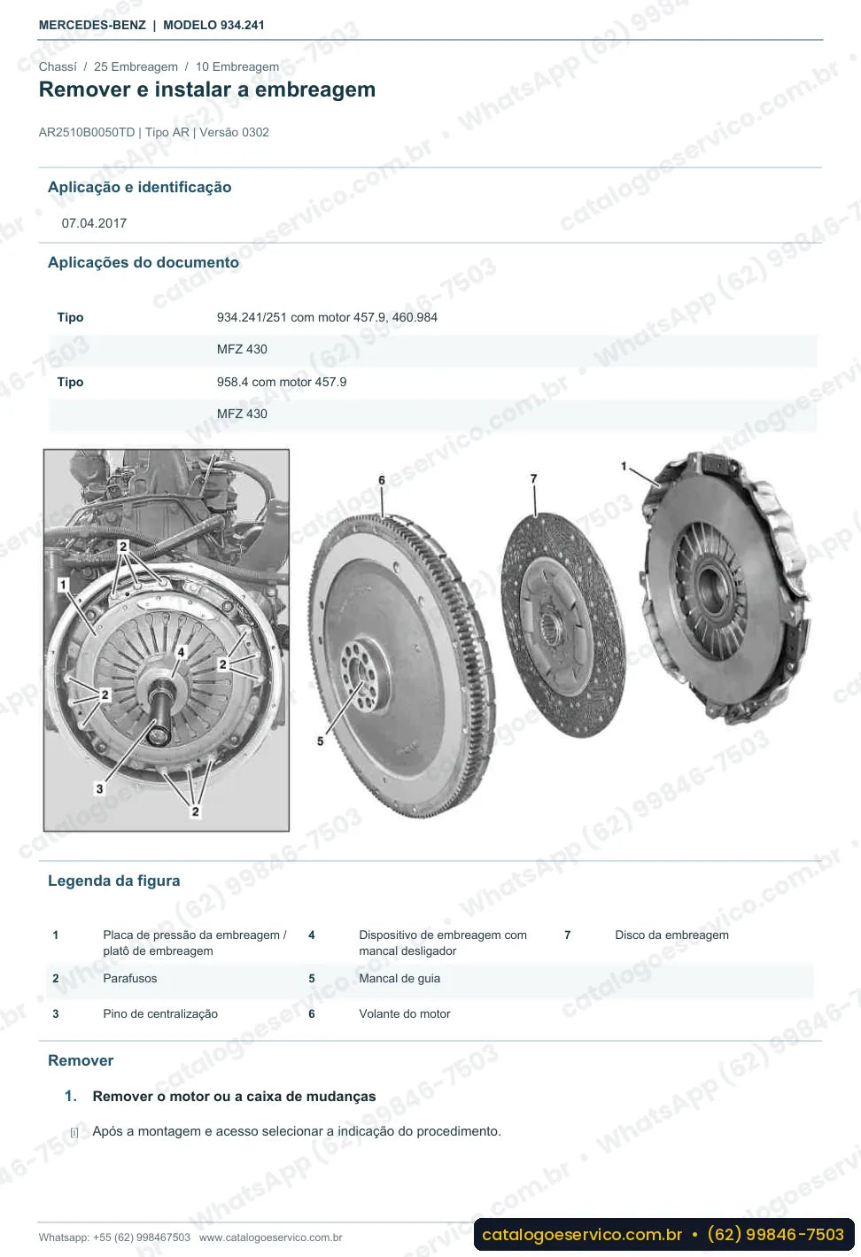 Página de procedimento do manual de oficina Mercedes-Benz Actros 2632 LS