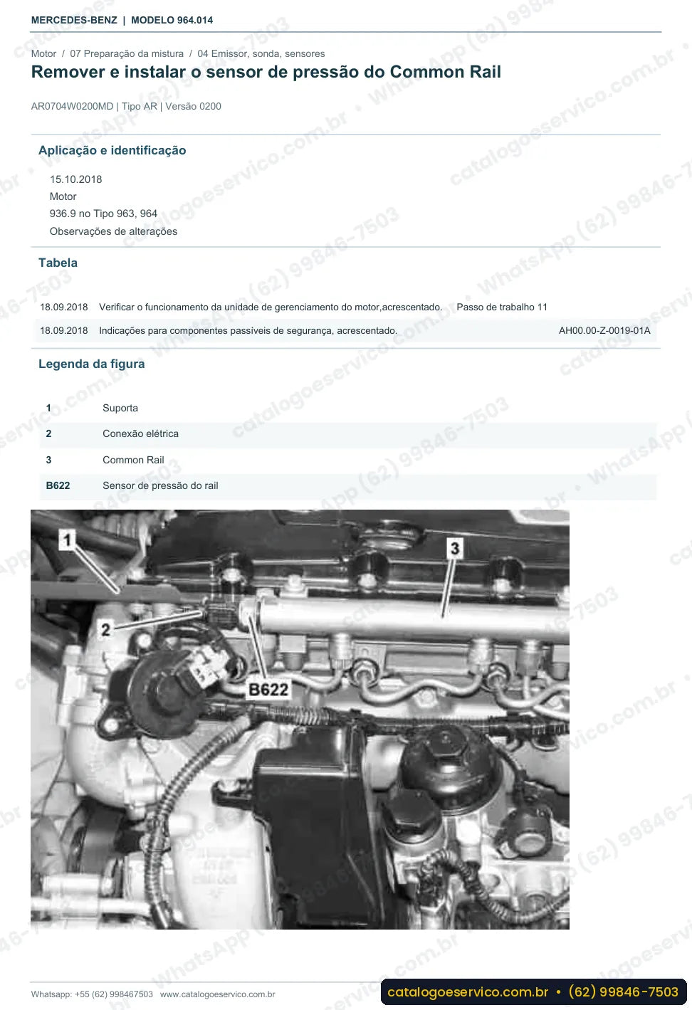 Página de procedimento do manual de oficina Mercedes-Benz Actros 2632