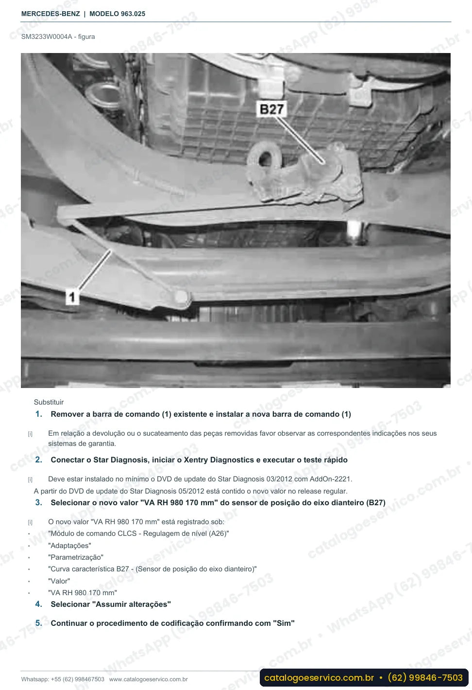 Página de procedimento do manual de oficina Mercedes-Benz Actros 2633 L