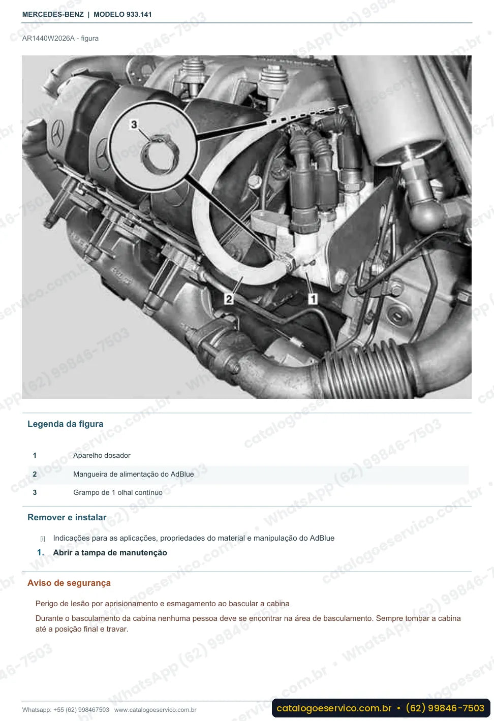 Página de procedimento do manual de oficina Mercedes-Benz Actros 2640 B