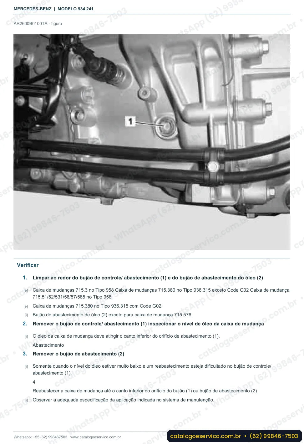Página de procedimento do manual de oficina Mercedes-Benz Actros 2640 LS