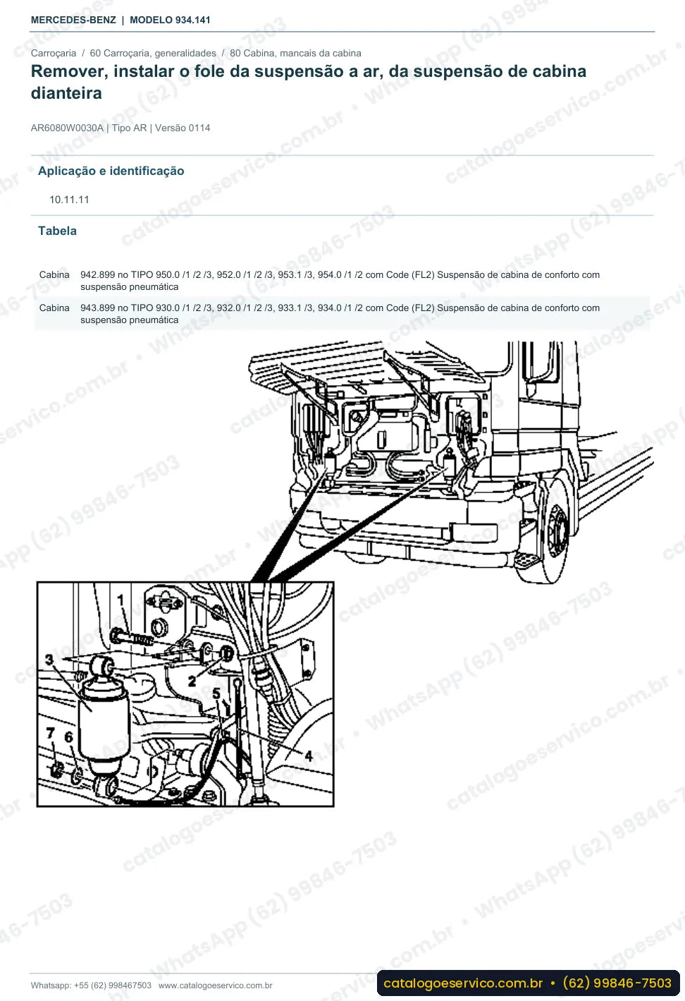 Página de procedimento do manual de oficina Mercedes-Benz Actros 2641 S